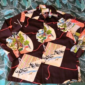 Vintage 1970s Tori Richard Oriental button down brown Shirt